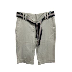 Bamboo Traders Womens Beige Cotton Blend Belted Bermuda Shorts Size 10 Relaxed